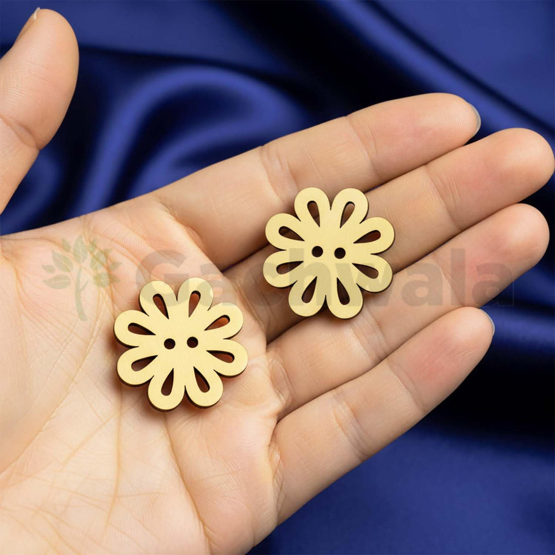32 Pieces Round Wooden Buttons for Sewing | Natural Design Wooden Buttons | Stitchable Buttons for Kurtas, Craft, Embroidery &amp; DIY Projects (Petal-2-Hole-Btn-32)
