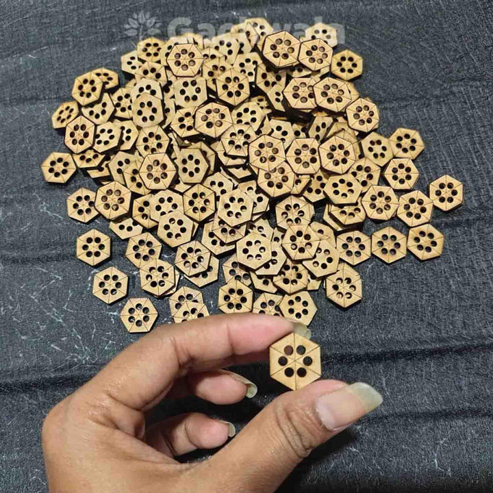 50 Pieces Wooden Buttons for Clothes | Natural Round Wooden Shirt Buttons for Men &amp; Women | Ideal for Kurtas, Kurtis, Sewing, Crafts &amp; Embroidery (Design 4 Hexagon)