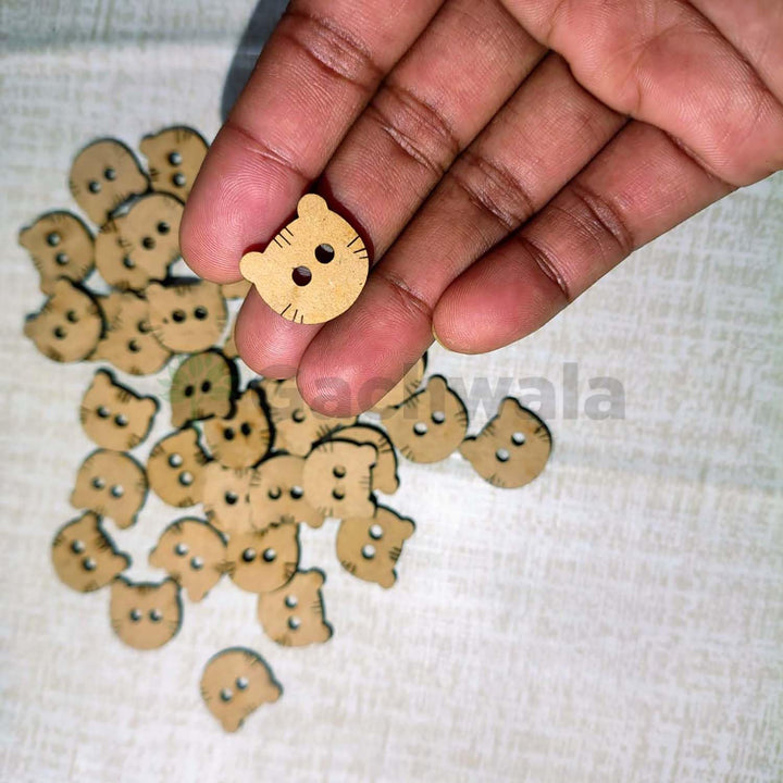 50 Pieces Wooden Buttons for Clothes | Natural Round Wooden Shirt Buttons for Men &amp; Women | Ideal for Kurtas, Kurtis, Sewing, Crafts &amp; Embroidery (Design 7 - Meow)