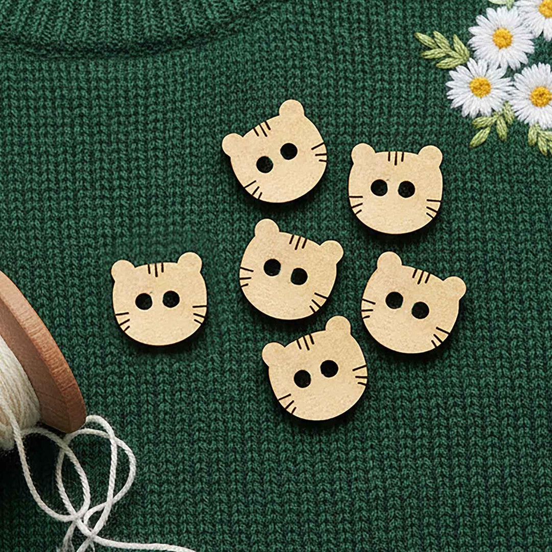 50 Pieces Wooden Buttons for Clothes | Natural Round Wooden Shirt Buttons for Men &amp; Women | Ideal for Kurtas, Kurtis, Sewing, Crafts &amp; Embroidery (Design 7 - Meow)