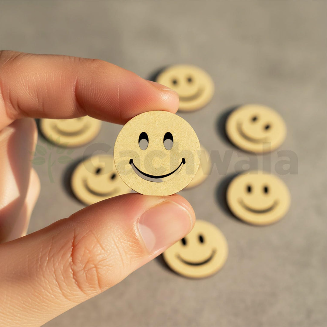 50 Pieces Wooden Buttons for Clothes | Natural Round Wooden Shirt Buttons for Men &amp; Women | Ideal for Kurtas, Kurtis, Sewing, Crafts &amp; Embroidery (Smiley 1)