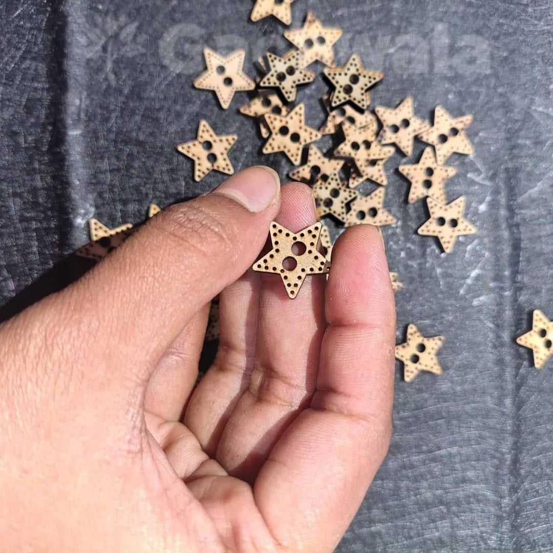 50 Pieces Wooden Buttons for Clothes | Natural Round Wooden Shirt Buttons for Men &amp; Women | Ideal for Kurtas, Kurtis, Sewing, Crafts &amp; Embroidery (Design 3 - Star)