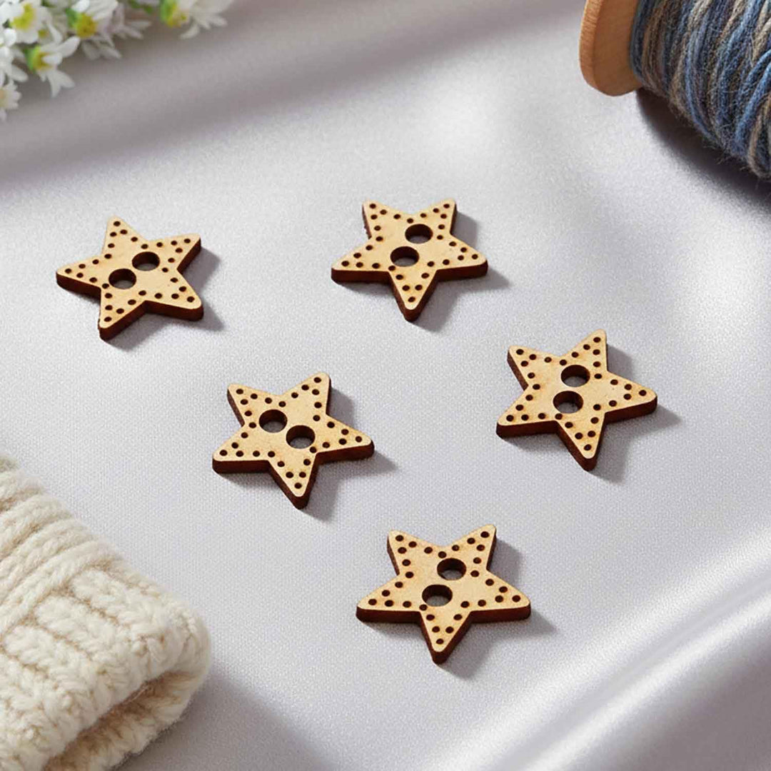 50 Pieces Wooden Buttons for Clothes | Natural Round Wooden Shirt Buttons for Men &amp; Women | Ideal for Kurtas, Kurtis, Sewing, Crafts &amp; Embroidery (Design 3 - Star)