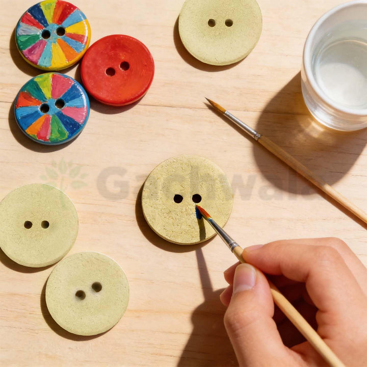 Gachwala 32 Pieces Round Wooden Buttons for Sewing | Natural Design Wooden Buttons | Stitchable Buttons for Kurtas, Craft, Embroidery &amp; DIY Projects (SimpleCircle-2-Hole-Btn-32)