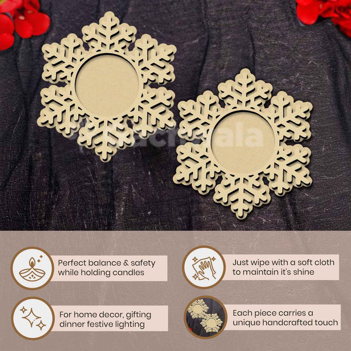 Snow Flex Raw Wooden Candle Holder | Snowflake Tealight Candle Holder | DIY Craft Tea Light Holder for Home Décor, Diwali, Christmas, Art Projects &amp; Festive Decoration