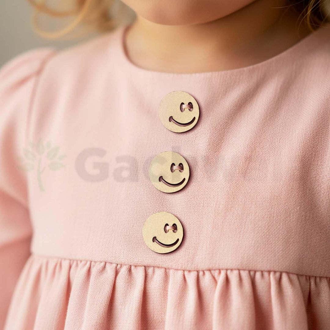 50 Pieces Wooden Buttons for Clothes | Natural Round Wooden Shirt Buttons for Men &amp; Women | Ideal for Kurtas, Kurtis, Sewing, Crafts &amp; Embroidery (Smiley 2)