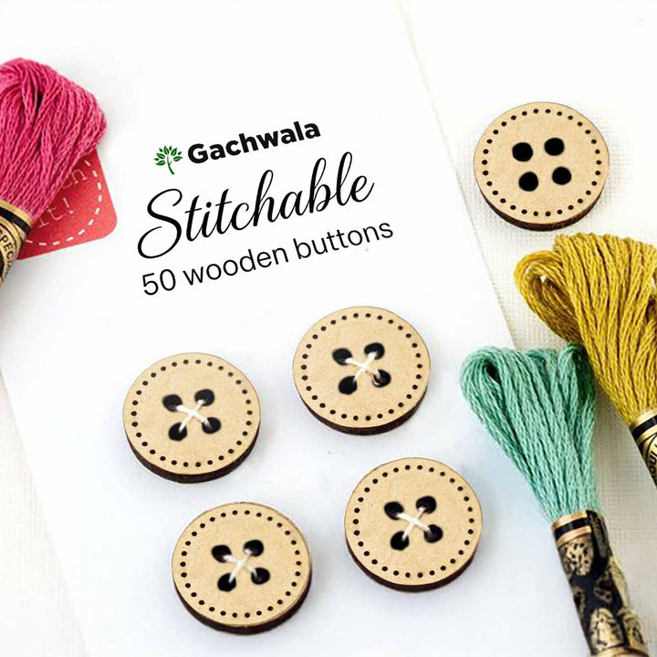 50 Pieces Wooden Buttons for Clothes | Natural Round Wooden Shirt Buttons for Men &amp; Women | Ideal for Kurtas, Kurtis, Sewing, Crafts &amp; Embroidery (Design 1)