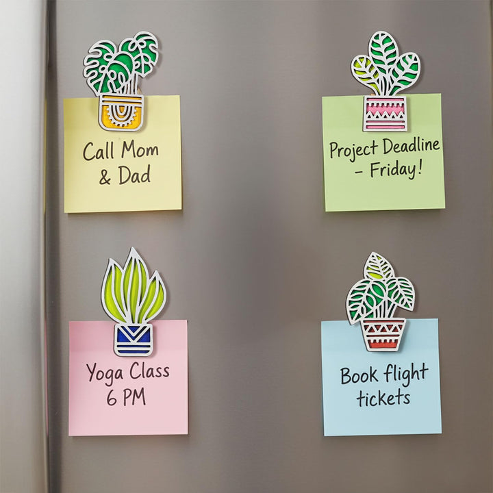 3D Wooden Colorful Tropical_1 Plant Fridge Magnet Pack of 4 | Vibrant Decorative Mini Plant Magnets for Refrigerator, Kitchen &amp; Home Decor | Botanical Gift for Nature &amp; Plant Lovers