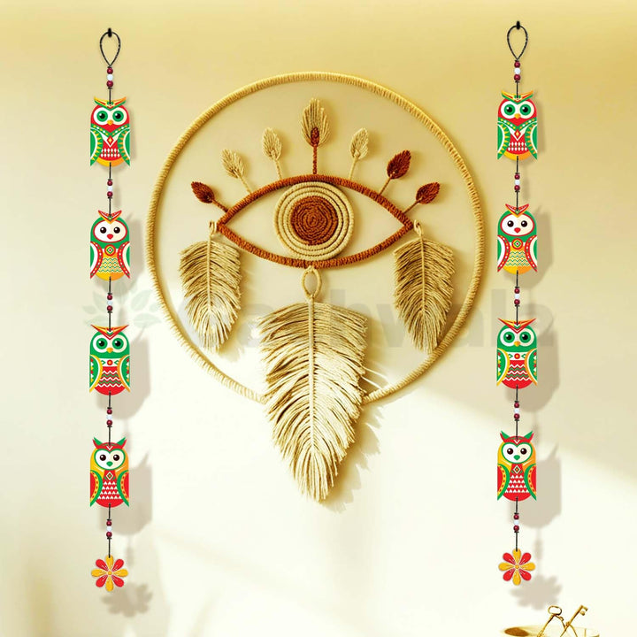 Handcrafted Wooden Owl Wall Hanging for Home &amp; Entrance | Multicolor Decorative Hanging for Living Room, Balcony, Door &amp; Festive Décor (Nazar Raksha)
