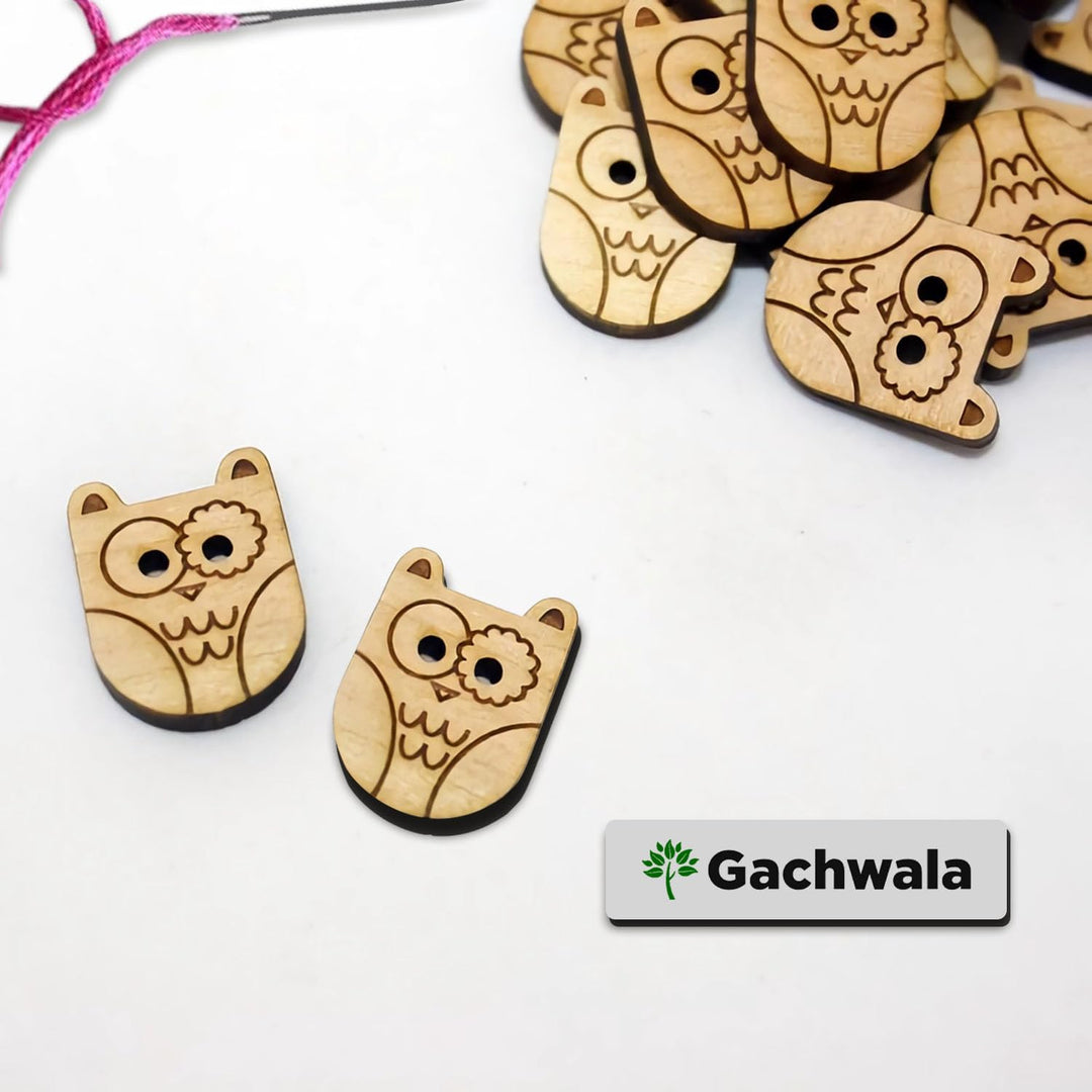 50 Pieces Wooden Buttons for Clothes | Natural Round Wooden Shirt Buttons for Men &amp; Women | Ideal for Kurtas, Kurtis, Sewing, Crafts &amp; Embroidery (Design 5 Owl)