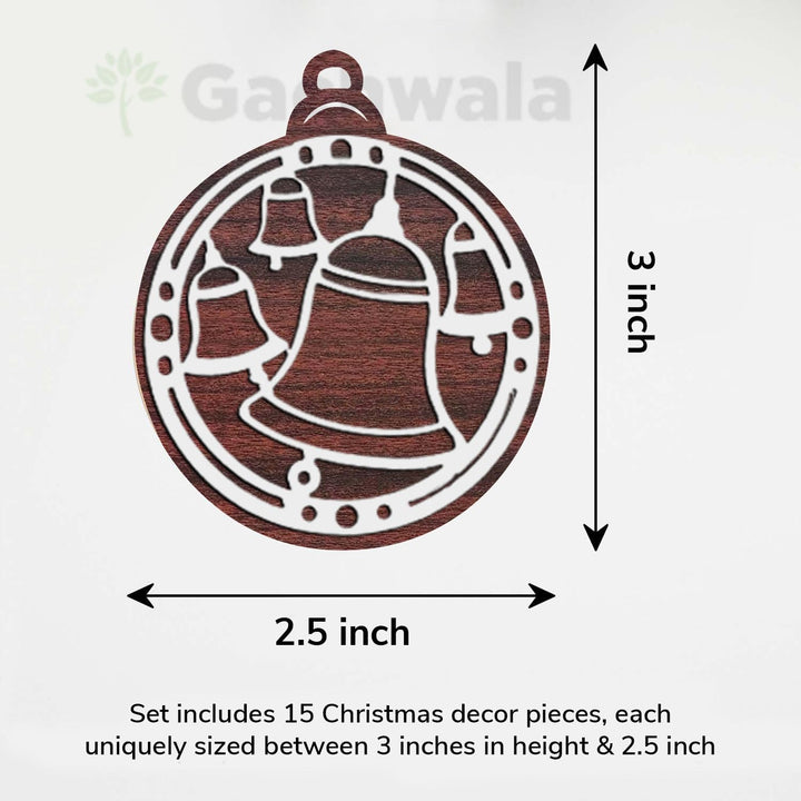 Set of 15 Premium Wooden Christmas Hanging Ornaments – Set of Decorative Xmas Tree Baubles with Laser Cut Designs | Reusable Festive Hanging Décor for Home, Office, Party (White)