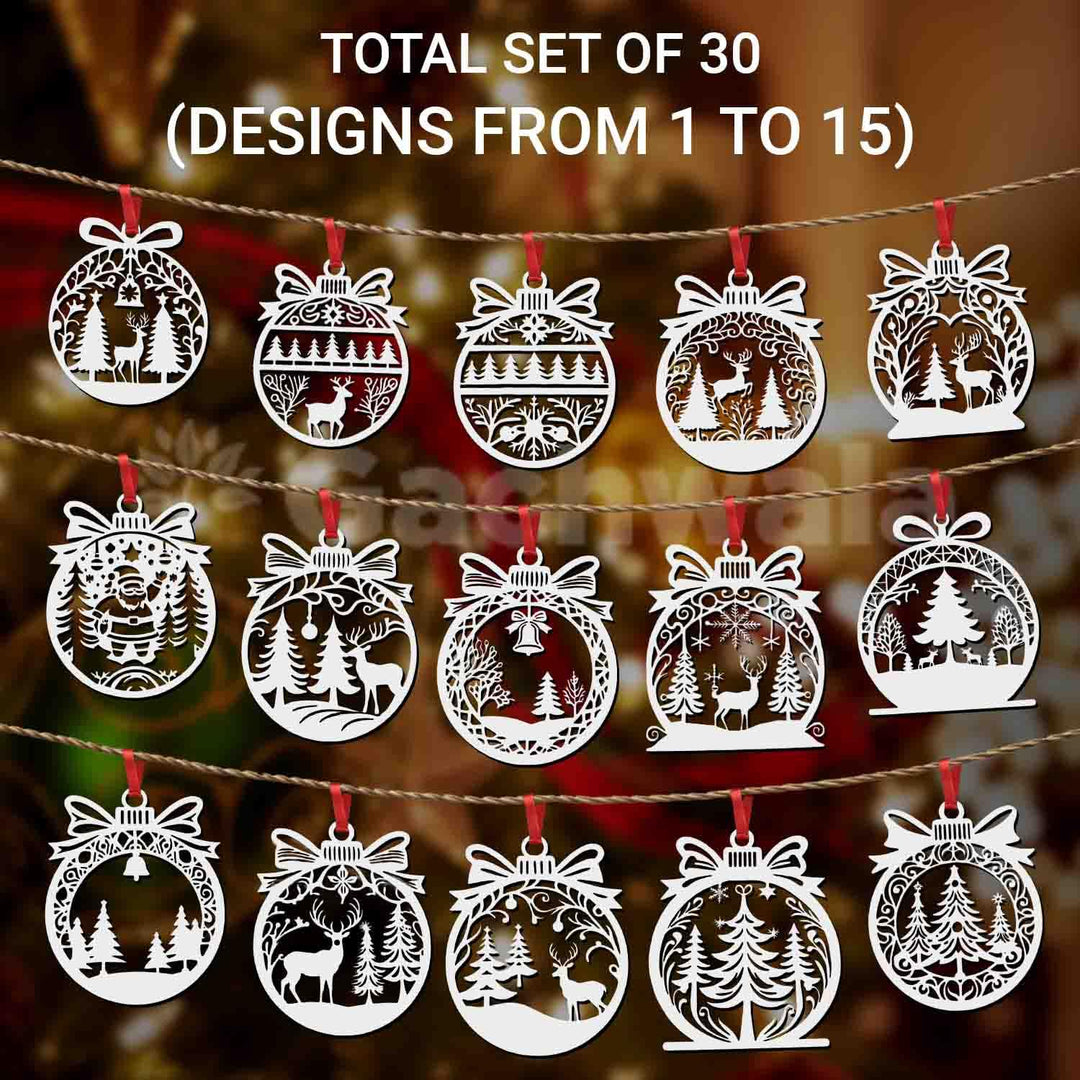 30 Pcs Wooden Christmas Hanging – Santa, Reindeer, Tree &amp; Snowflake Cutouts for Christmas Tree, Door &amp; Home Décor &amp; Gift Items – Xmas Decoration Items &amp; Craft Hangings for Home &amp; Office (White)