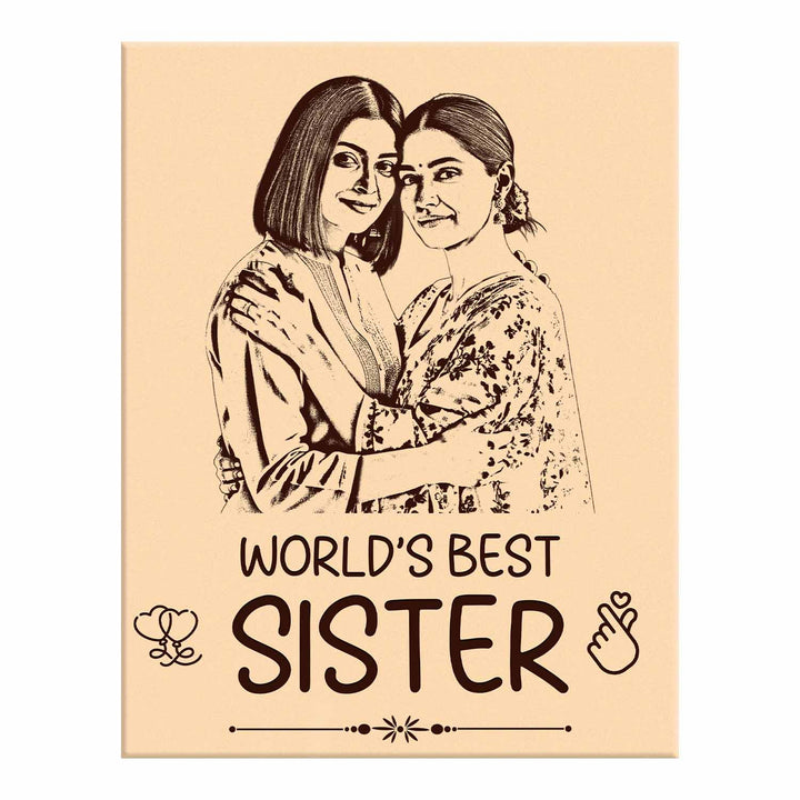 Personalized Wooden Photo Frame for Sister – Custom Engraved Birthday Gift, Rakhi Gift, or Memory Keepsake | Wooden Frame with Photo, Name &amp; Message
