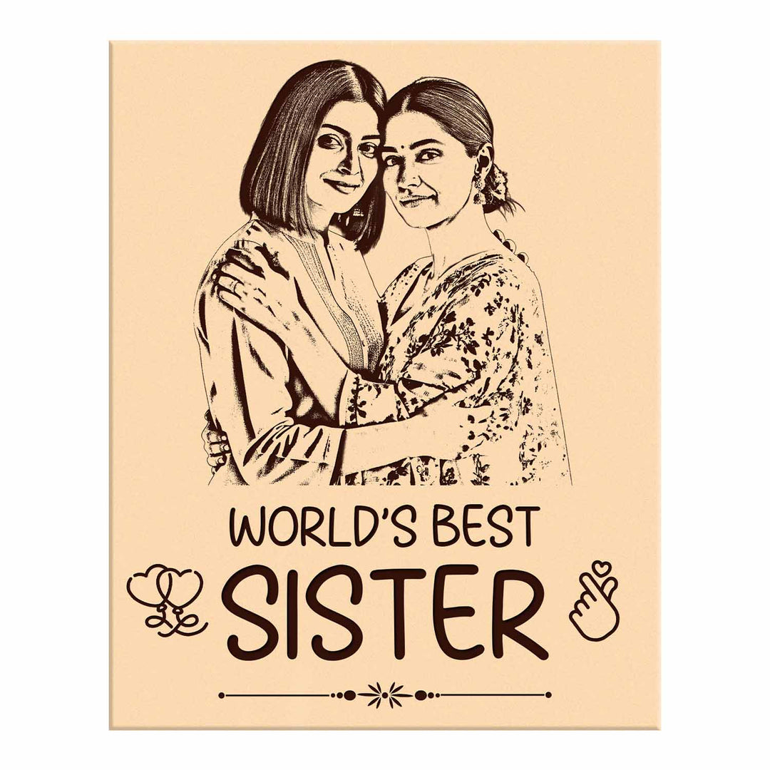 Personalized Wooden Photo Frame for Sister – Custom Engraved Birthday Gift, Rakhi Gift, or Memory Keepsake | Wooden Frame with Photo, Name &amp; Message