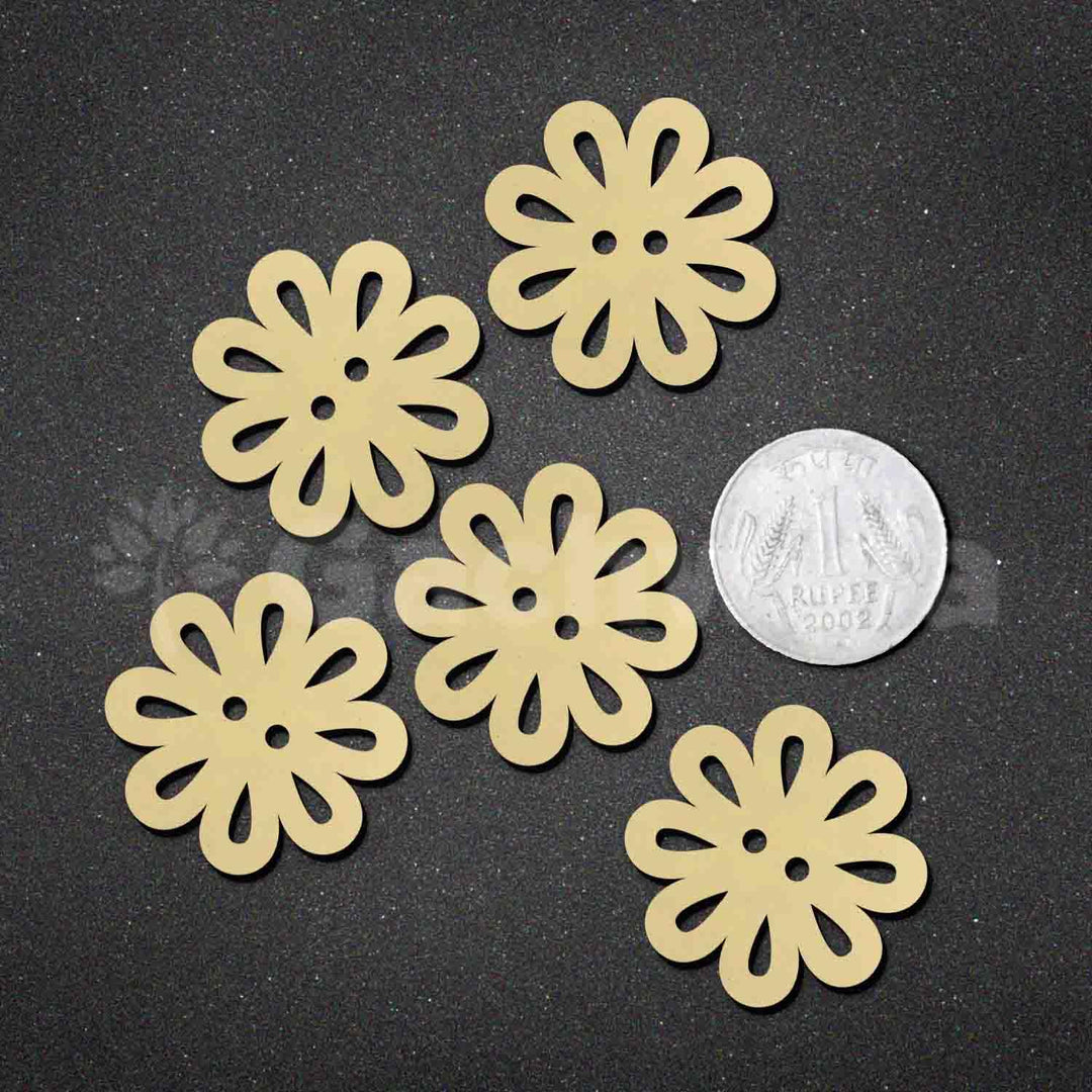 32 Pieces Round Wooden Buttons for Sewing | Natural Design Wooden Buttons | Stitchable Buttons for Kurtas, Craft, Embroidery &amp; DIY Projects (Petal-2-Hole-Btn-32)