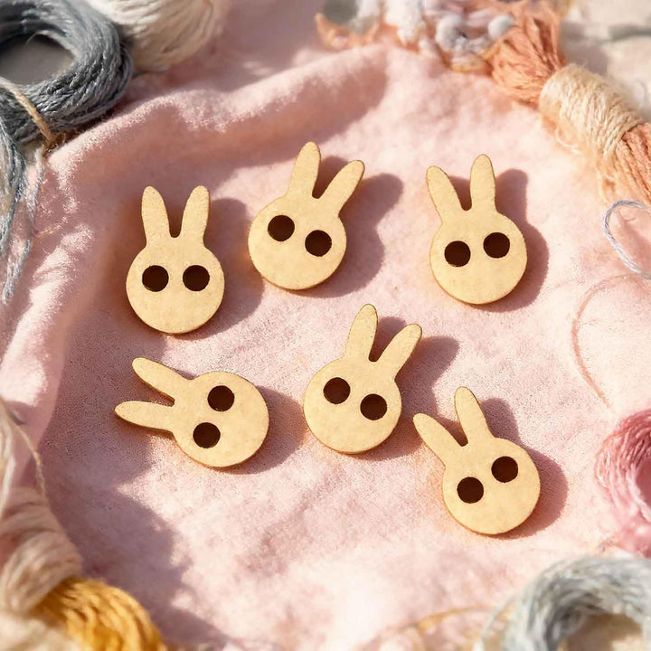 50 Pieces Wooden Buttons for Clothes | Natural Round Wooden Shirt Buttons for Men &amp; Women | Ideal for Kurtas, Kurtis, Sewing, Crafts &amp; Embroidery (Design 12 -Rabbit))