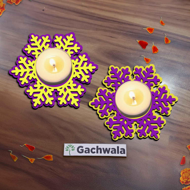 Snow Flex Raw Wooden Candle Holder | Snowflake Tealight Candle Holder | DIY Craft Tea Light Holder for Home Décor, Diwali, Christmas, Art Projects &amp; Festive Decoration