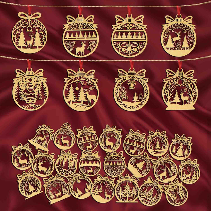 30 Pcs Wooden Christmas Hanging – Santa, Reindeer, Tree &amp; Snowflake Cutouts for Christmas Tree, Door &amp; Home Décor &amp; Gift Items – Xmas Decoration Items &amp; Craft Hangings for Home &amp; Office (Raw)