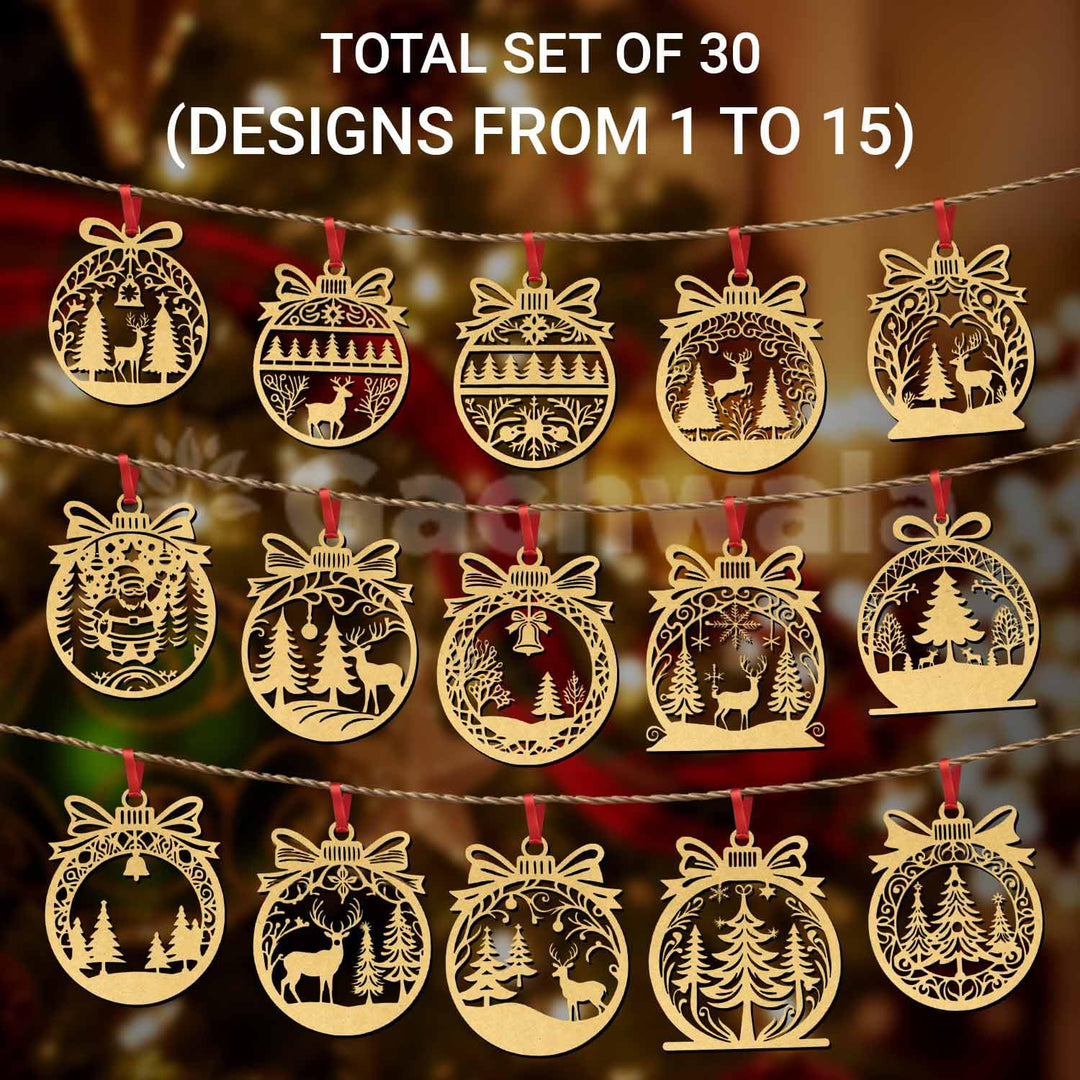 30 Pcs Wooden Christmas Hanging – Santa, Reindeer, Tree &amp; Snowflake Cutouts for Christmas Tree, Door &amp; Home Décor &amp; Gift Items – Xmas Decoration Items &amp; Craft Hangings for Home &amp; Office (Raw)