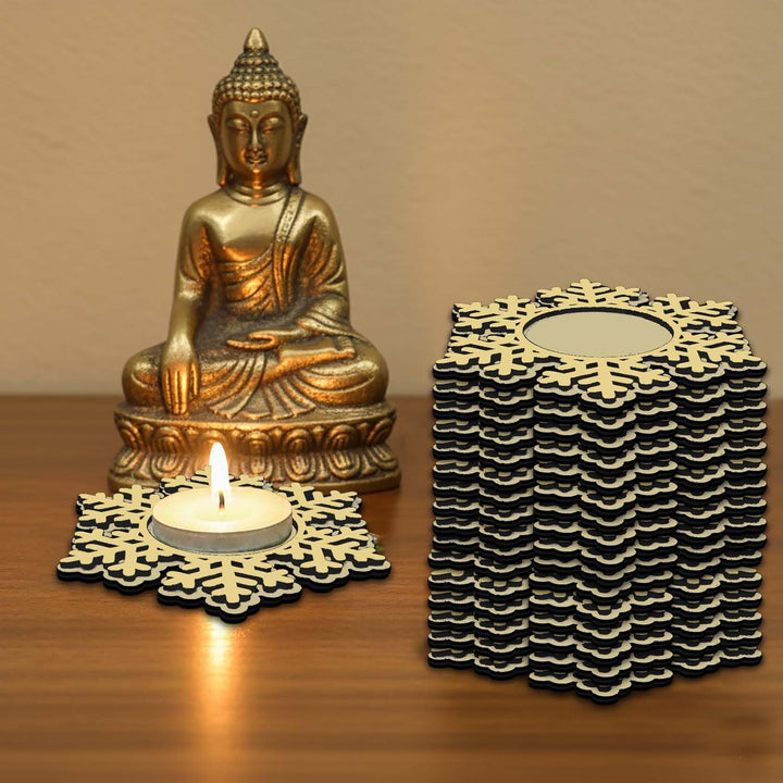 Snow Flex Raw Wooden Candle Holder | Snowflake Tealight Candle Holder | DIY Craft Tea Light Holder for Home Décor, Diwali, Christmas, Art Projects &amp; Festive Decoration
