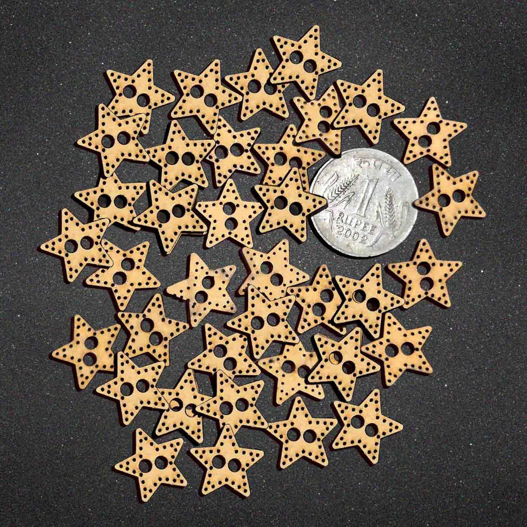 50 Pieces Wooden Buttons for Clothes | Natural Round Wooden Shirt Buttons for Men &amp; Women | Ideal for Kurtas, Kurtis, Sewing, Crafts &amp; Embroidery (Design 3 - Star)