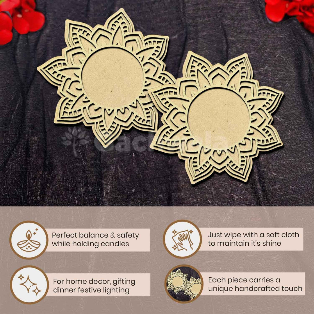 3D Wooden Floral Handicraft Tea Light Candle Holders | Decorative Set for Diwali, Christmas &amp; Festive Home Décor | Handcrafted 3D Tea Light Holders for Living Room &amp; Table Decoration (Style 3)