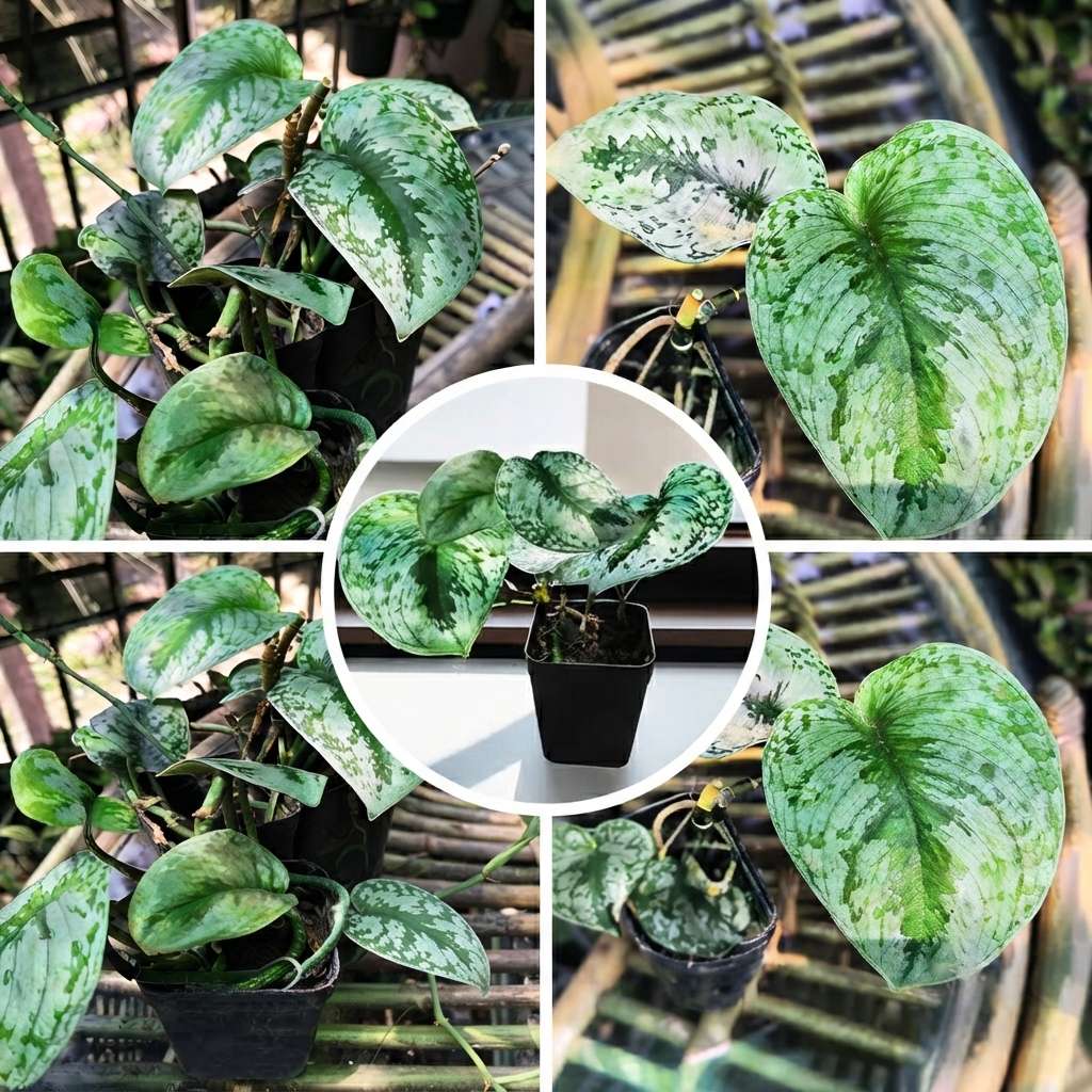 Silver Satin Pothos (Scindapsus pictus) | Silver Satin Philodendron | Air Purifier Plant | Hanging Plant | Marble Money Plant | Money Plant