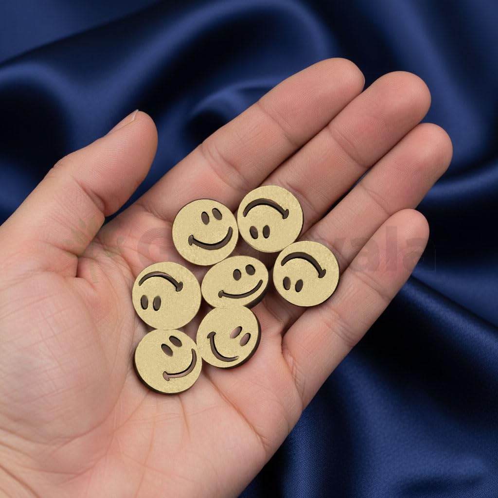 50 Pieces Wooden Buttons for Clothes | Natural Round Wooden Shirt Buttons for Men &amp; Women | Ideal for Kurtas, Kurtis, Sewing, Crafts &amp; Embroidery (Smiley 2)