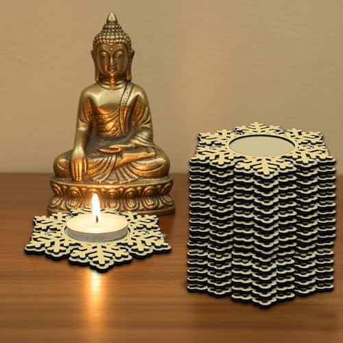 Snow Flex Raw Wooden Candle Holder | Snowflake Tealight Candle Holder | DIY Craft Tea Light Holder for Home Décor, Diwali, Christmas, Art Projects &amp; Festive Decoration