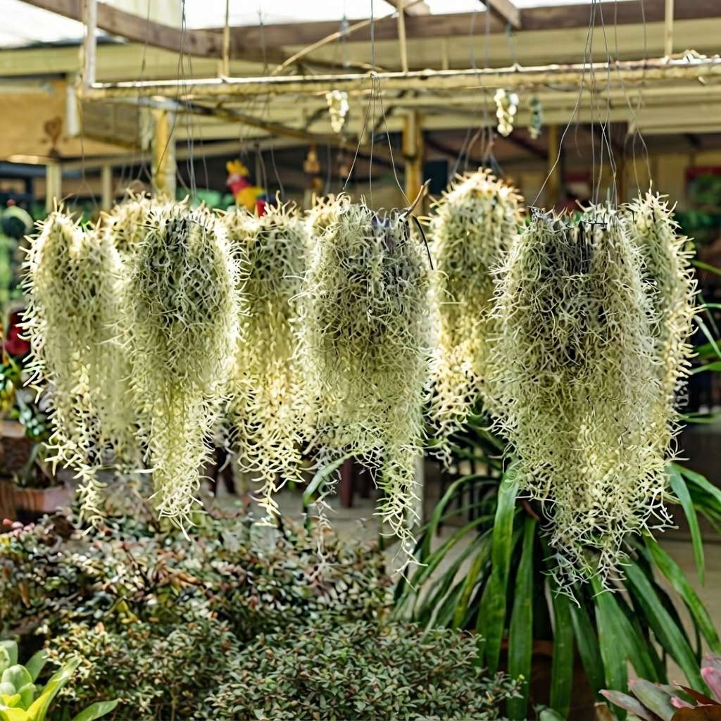 Air Plant Spanish Moss (Tillandsia usneoides) Live Plant with Hanging Loop and Small Net