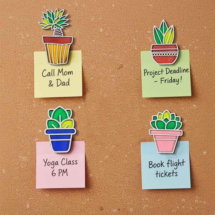 3D Wooden Succulent Shape Sticky Wall Decor Pack of 4 | Handcrafted Decorative Pieces for Living Room, Bedroom, Dining Room, Drawing Room &amp; Office | Modern Botanical Home Decoration Set