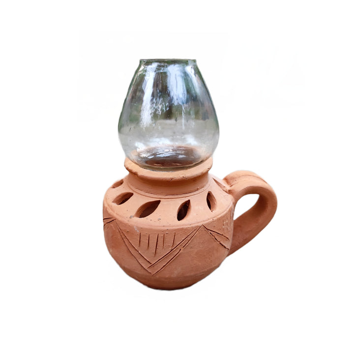 Gachwala Terracotta Table Lamps for Home Decoration (12x9x9) Cm, Cup Shaped Terracotta Oil Lamp, Terracotta Decorative for Home, Terracotta Clay Decorative Items - ( Without Chimney)
