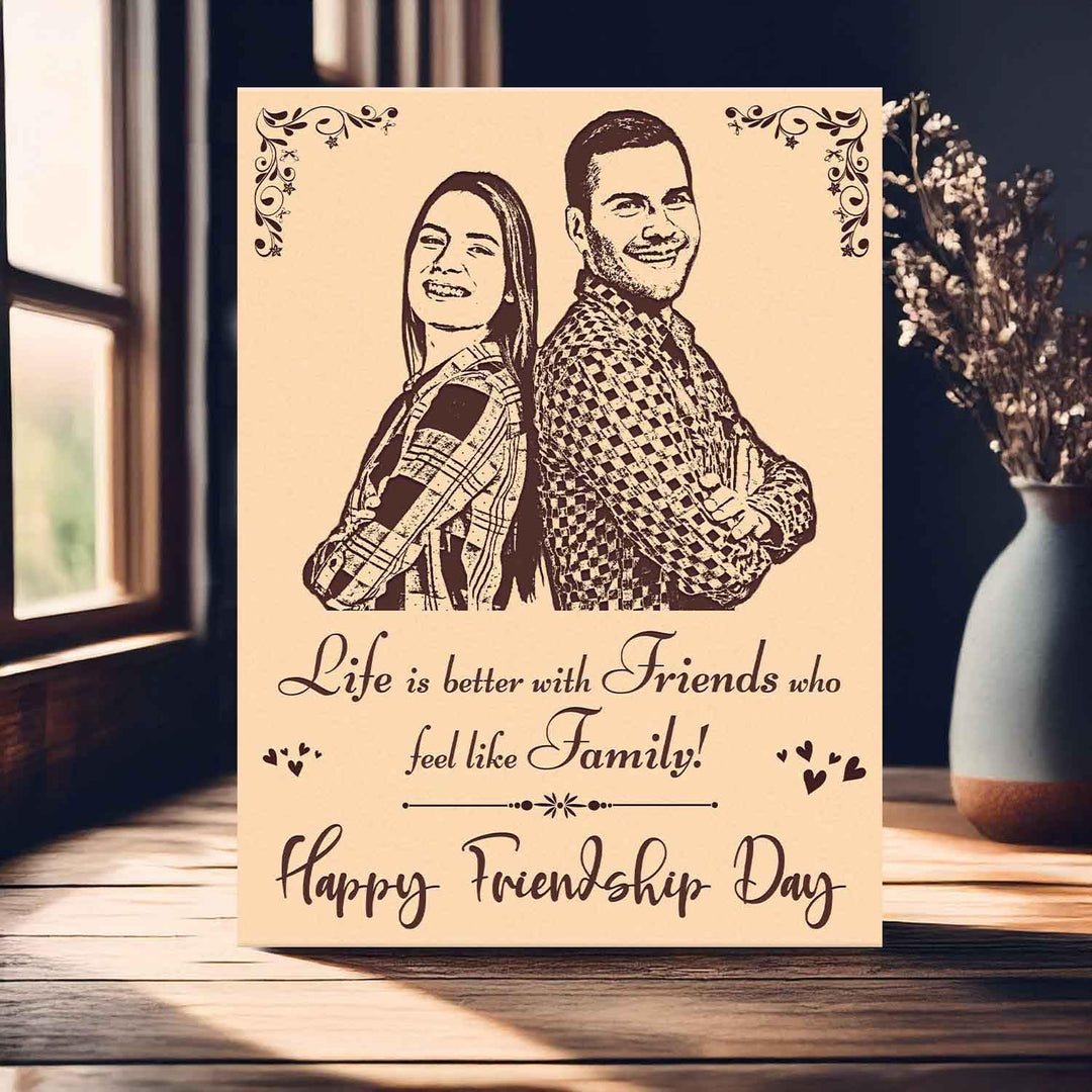 Customized Engraved Wooden Photo Frame | Unique Friendship Day Gift | Personalized Wooden Frame for Friends | Thoughtful Keepsake for Special Memories