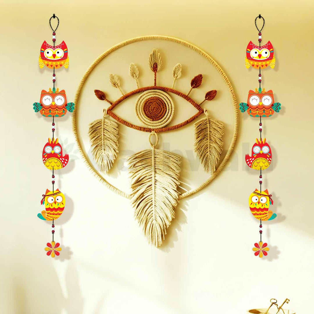 Handcrafted Wooden Owl Wall Hanging for Home &amp; Entrance | Multicolor Decorative Hanging for Living Room, Balcony, Door &amp; Festive Décor (Laxmi Drishti)