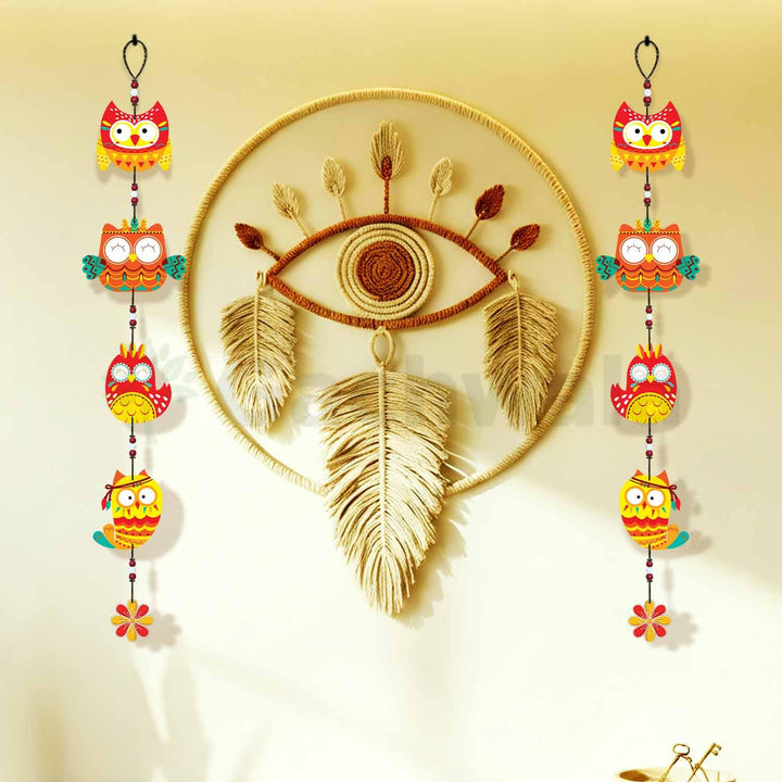 Handcrafted Wooden Owl Wall Hanging for Home &amp; Entrance | Multicolor Decorative Hanging for Living Room, Balcony, Door &amp; Festive Décor (Laxmi Drishti)