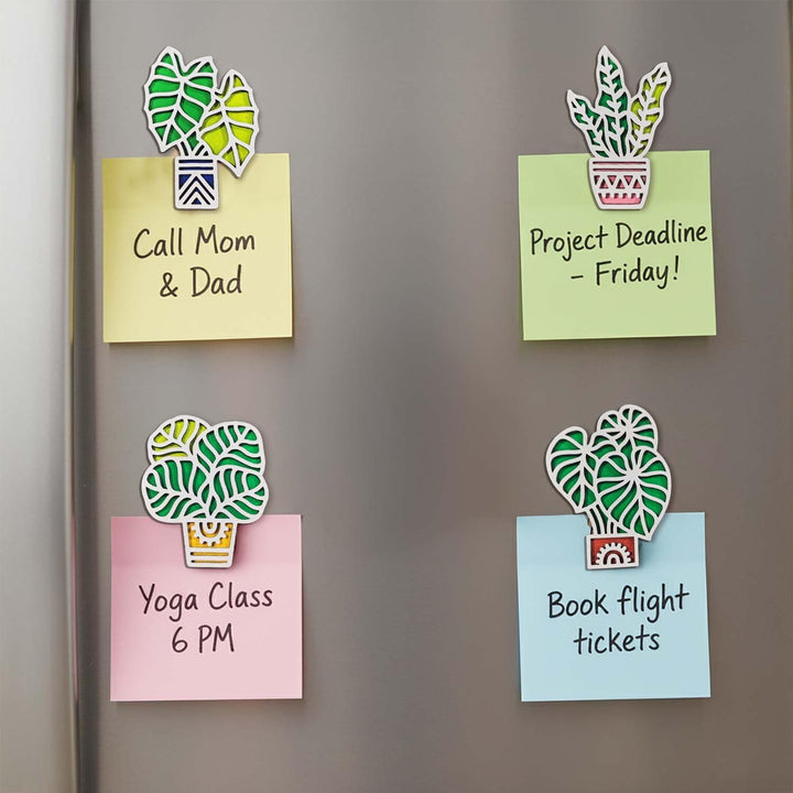3D Wooden Colorful Tropical_2 Leaf Fridge Magnet Pack of 4 | Lively Decorative Plant Magnets for Refrigerator, Kitchen &amp; Home Decor | Exotic Botanical Gift for Nature Lovers