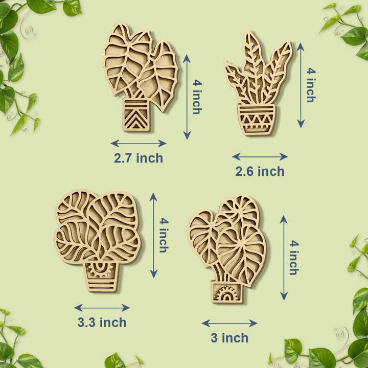 3D Wooden Tropical Leaf Fridge Magnet Pack of 4 | Stylish Decorative Plant Magnets for Refrigerator, Kitchen &amp; Home Decor | Exotic Botanical Gift for Nature Lovers