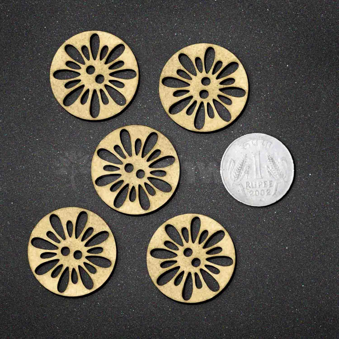 32 Pieces Round Wooden Buttons for Sewing | Natural Design Wooden Buttons | Stitchable Buttons for Kurtas, Craft, Embroidery &amp; DIY Projects (Flower-2-Hole-Btn-32)