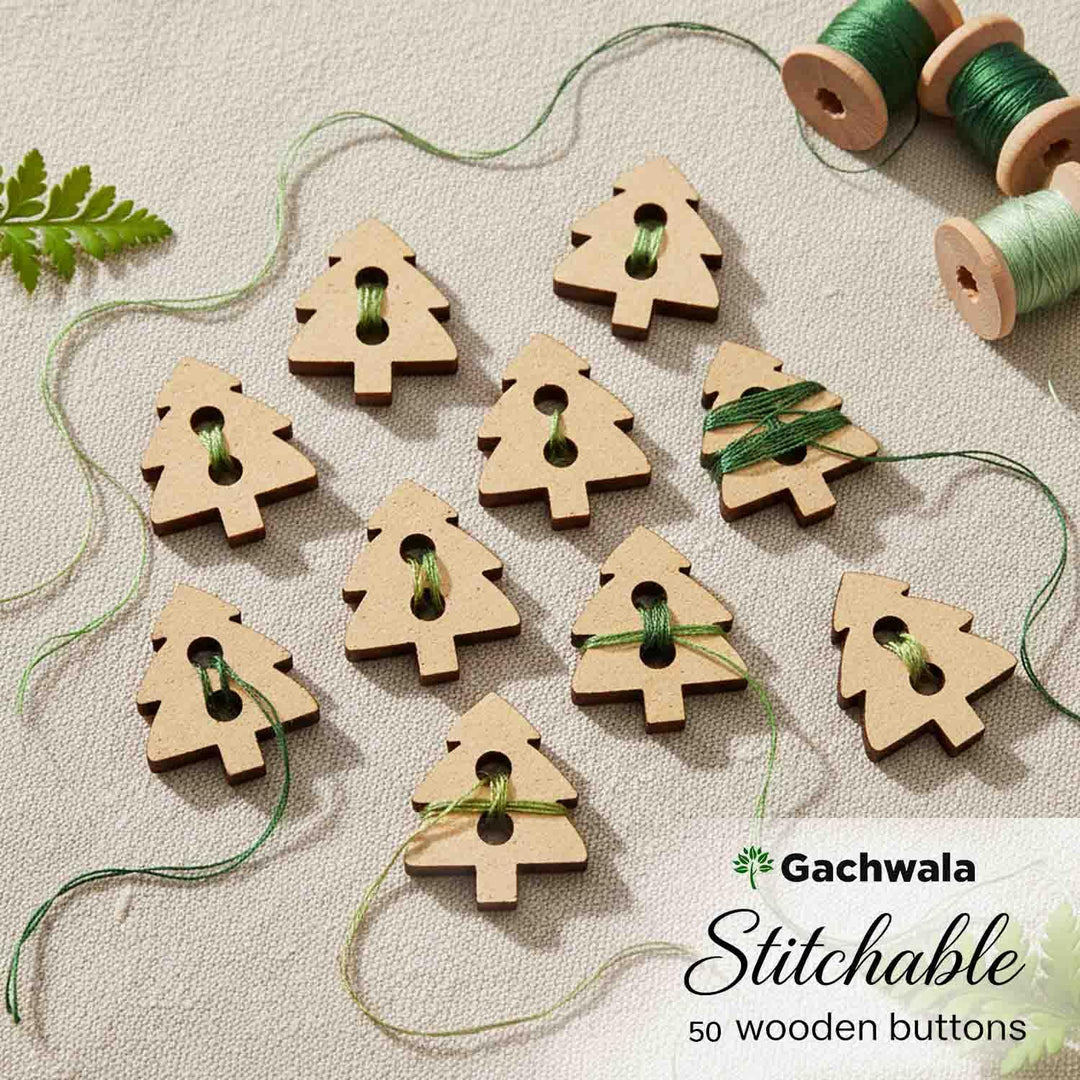 50 Pieces Natural Wooden Buttons for Clothes | Eco-Friendly Sewing Buttons for Shirts, Kurtas, Kurtis, Crafts &amp; DIY Projects (Tree-2-Hole-Btn-50)
