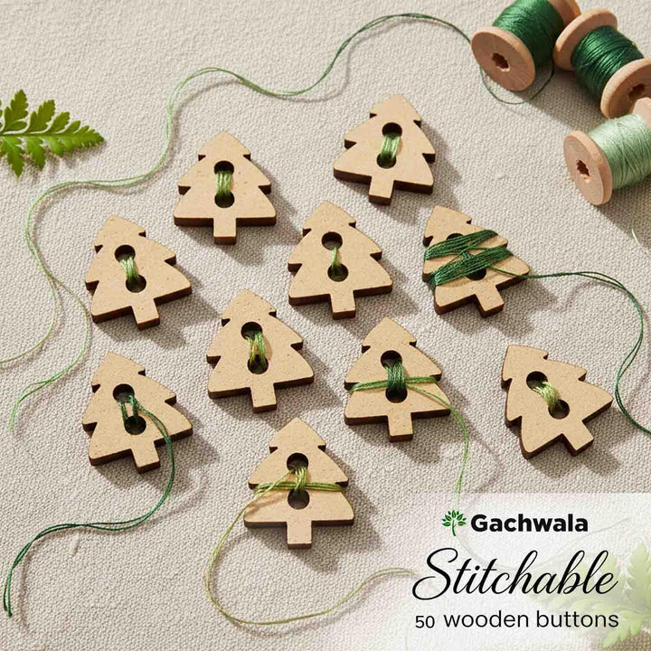 50 Pieces Natural Wooden Buttons for Clothes | Eco-Friendly Sewing Buttons for Shirts, Kurtas, Kurtis, Crafts &amp; DIY Projects (Tree-2-Hole-Btn-50)