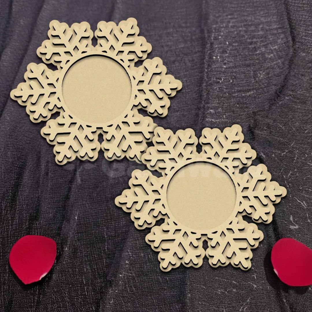 Snow Flex Raw Wooden Candle Holder | Snowflake Tealight Candle Holder | DIY Craft Tea Light Holder for Home Décor, Diwali, Christmas, Art Projects &amp; Festive Decoration
