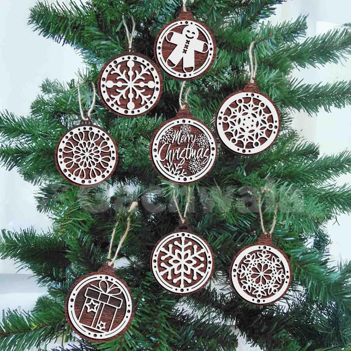 Set of 15 Premium Wooden Christmas Hanging Ornaments – Set of Decorative Xmas Tree Baubles with Laser Cut Designs | Reusable Festive Hanging Décor for Home, Office, Party (White)