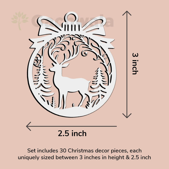30 Pcs Wooden Christmas Hanging – Santa, Reindeer, Tree &amp; Snowflake Cutouts for Christmas Tree, Door &amp; Home Décor &amp; Gift Items – Xmas Decoration Items &amp; Craft Hangings for Home &amp; Office (White)