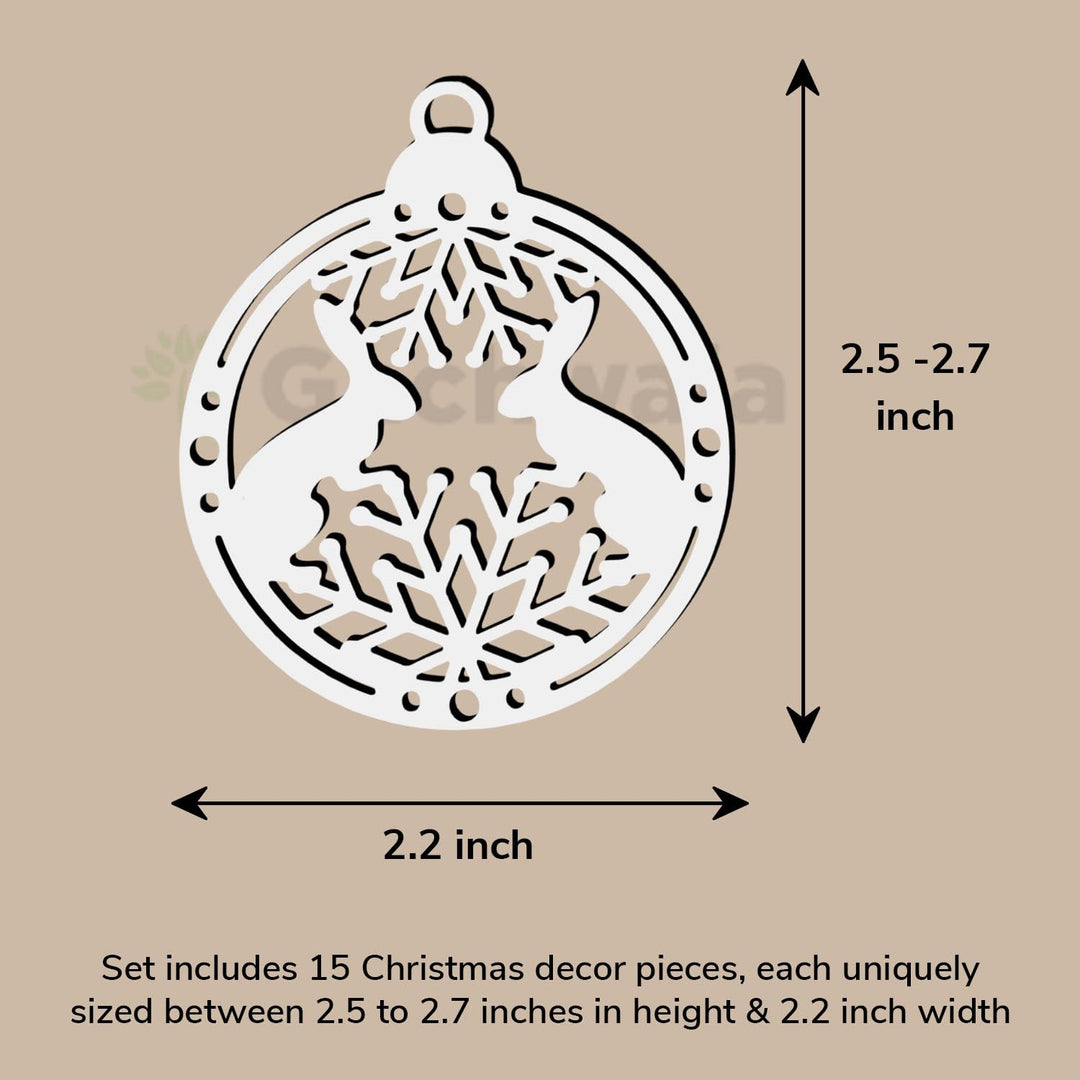 Set of 15 White Wooden Christmas Décor Pieces (Without Base) | Snowflake, Gingerbread, Bell, Candy Cane &amp; Christmas Charm Ornaments | Handcrafted Hanging &amp; Tree Decoration for Home &amp; Church (White)