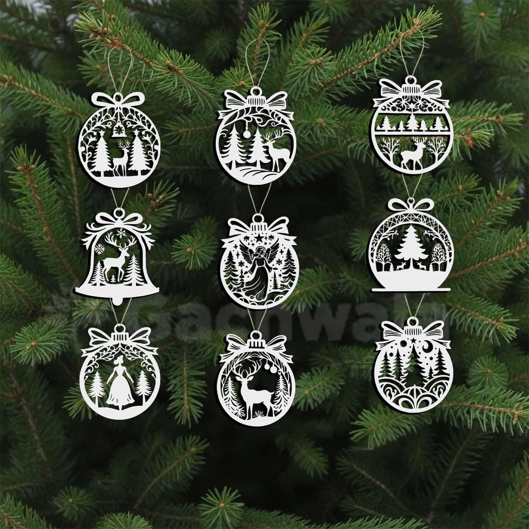 30 Pcs Wooden Christmas Hanging – Santa, Reindeer, Tree &amp; Snowflake Cutouts for Christmas Tree, Door &amp; Home Décor &amp; Gift Items – Xmas Decoration Items &amp; Craft Hangings for Home &amp; Office (White)