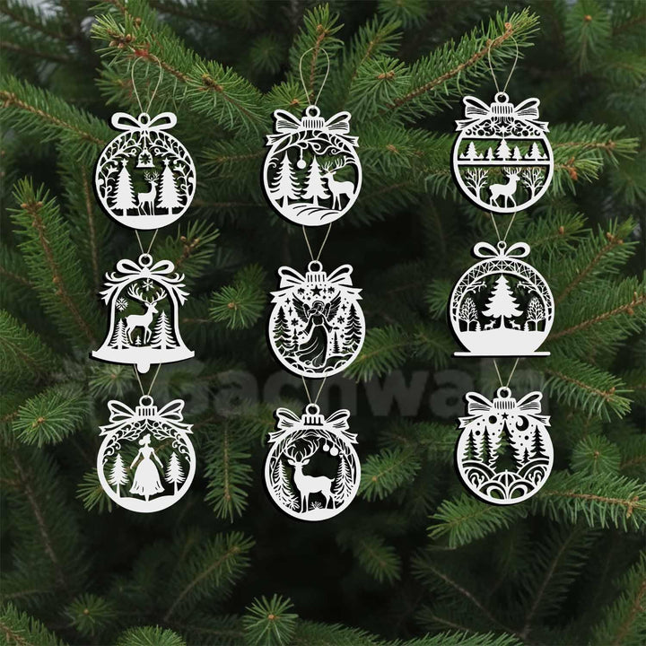 30 Pcs Wooden Christmas Hanging – Santa, Reindeer, Tree &amp; Snowflake Cutouts for Christmas Tree, Door &amp; Home Décor &amp; Gift Items – Xmas Decoration Items &amp; Craft Hangings for Home &amp; Office (White)