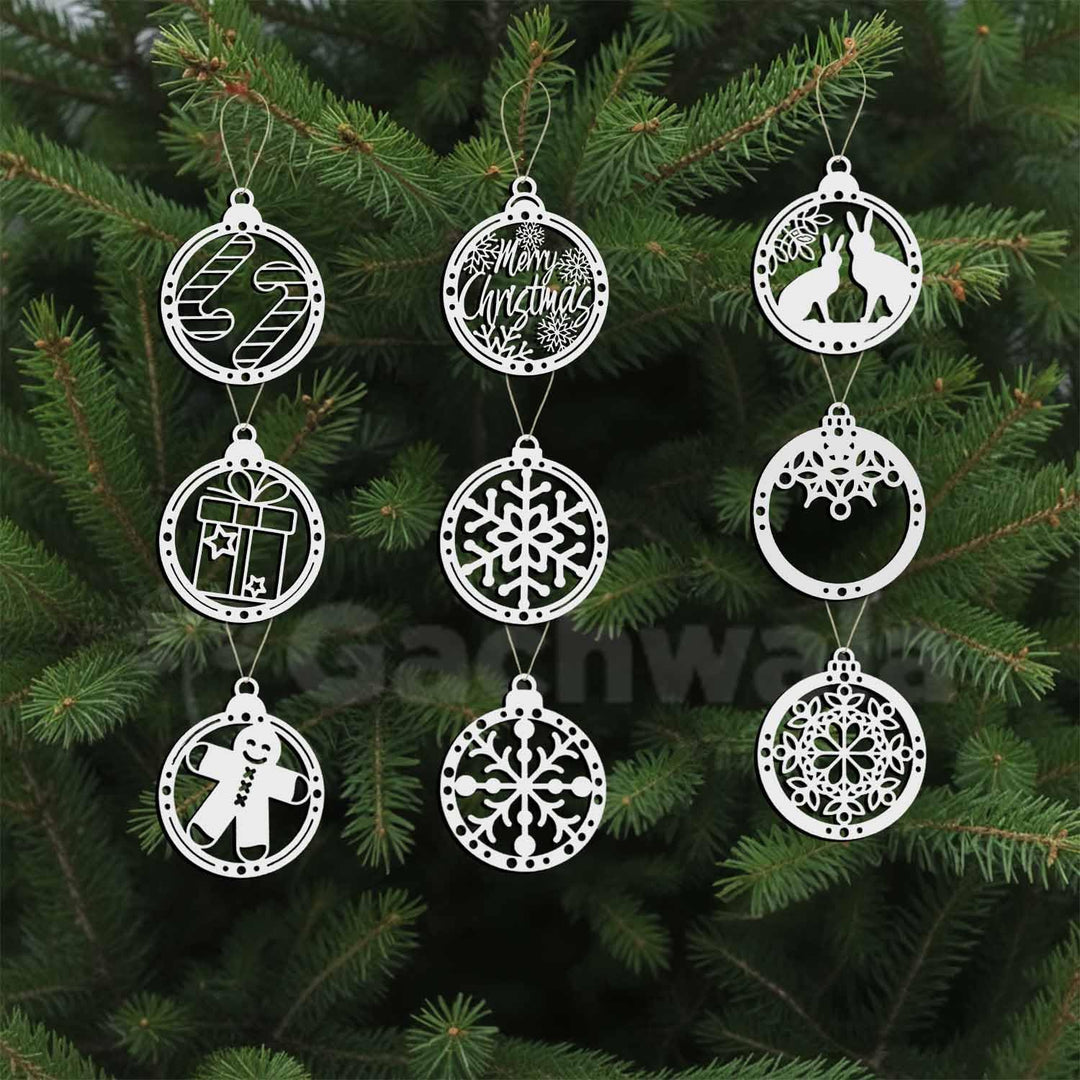 Set of 15 White Wooden Christmas Décor Pieces (Without Base) | Snowflake, Gingerbread, Bell, Candy Cane &amp; Christmas Charm Ornaments | Handcrafted Hanging &amp; Tree Decoration for Home &amp; Church (White)