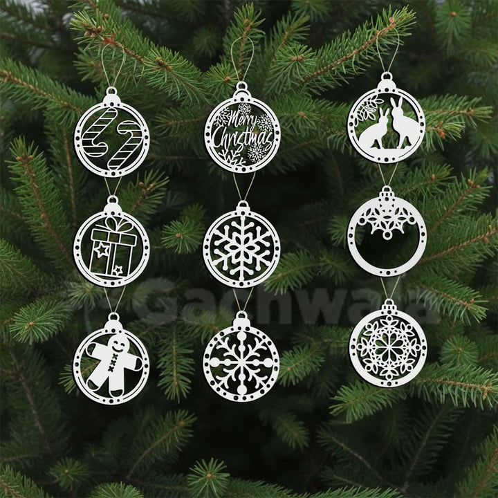 Set of 15 White Wooden Christmas Décor Pieces (Without Base) | Snowflake, Gingerbread, Bell, Candy Cane &amp; Christmas Charm Ornaments | Handcrafted Hanging &amp; Tree Decoration for Home &amp; Church (White)