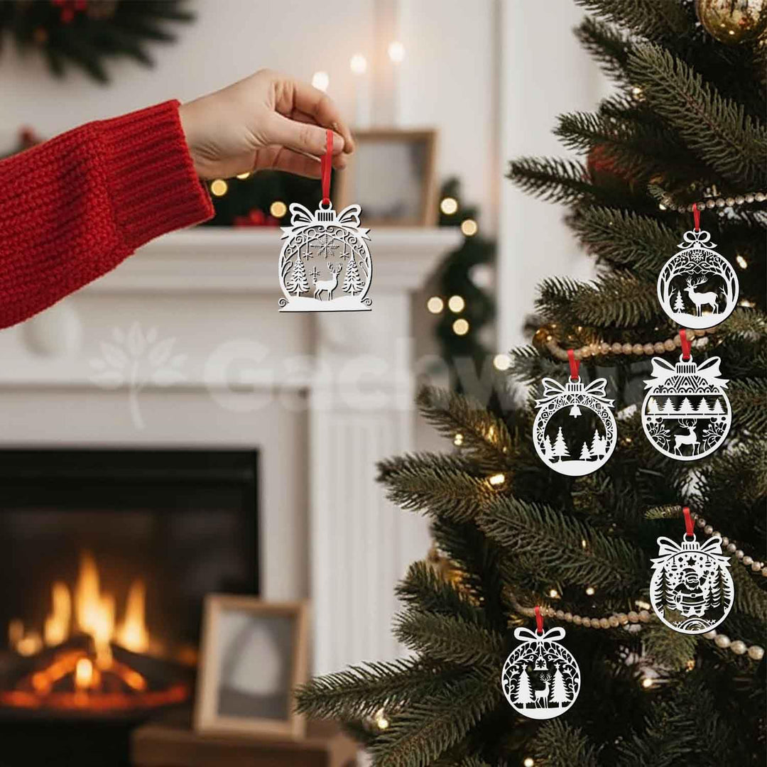 30 Pcs Wooden Christmas Hanging – Santa, Reindeer, Tree &amp; Snowflake Cutouts for Christmas Tree, Door &amp; Home Décor &amp; Gift Items – Xmas Decoration Items &amp; Craft Hangings for Home &amp; Office (White)