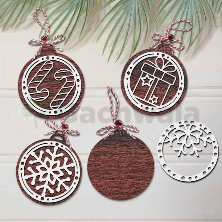 Set of 15 Premium Wooden Christmas Hanging Ornaments – Set of Decorative Xmas Tree Baubles with Laser Cut Designs | Reusable Festive Hanging Décor for Home, Office, Party (White)